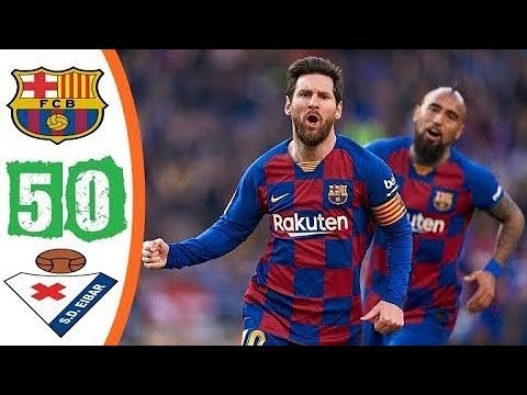 ملخص كامل والاهداف مباراه برشلونه وايبار 5 - 0 سوبر هاتريك ل ميسي
