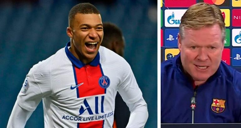 مدرب برشلونة “كومان” يضع صورة مبابي داخل غرفة الملابس