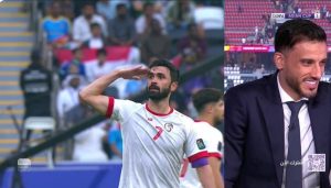 شاهد: احتفال عمر خربين بهدفه أمام الهند وردة فعل عمر السومة من ستوديو قنوات بى إن سبورتس.
