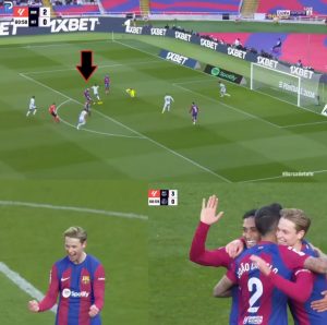 بالفيديو: هدف برشلونة الثالث الخرافي في مرمي خيتافي بأقدام ديونغ منذ قليل.